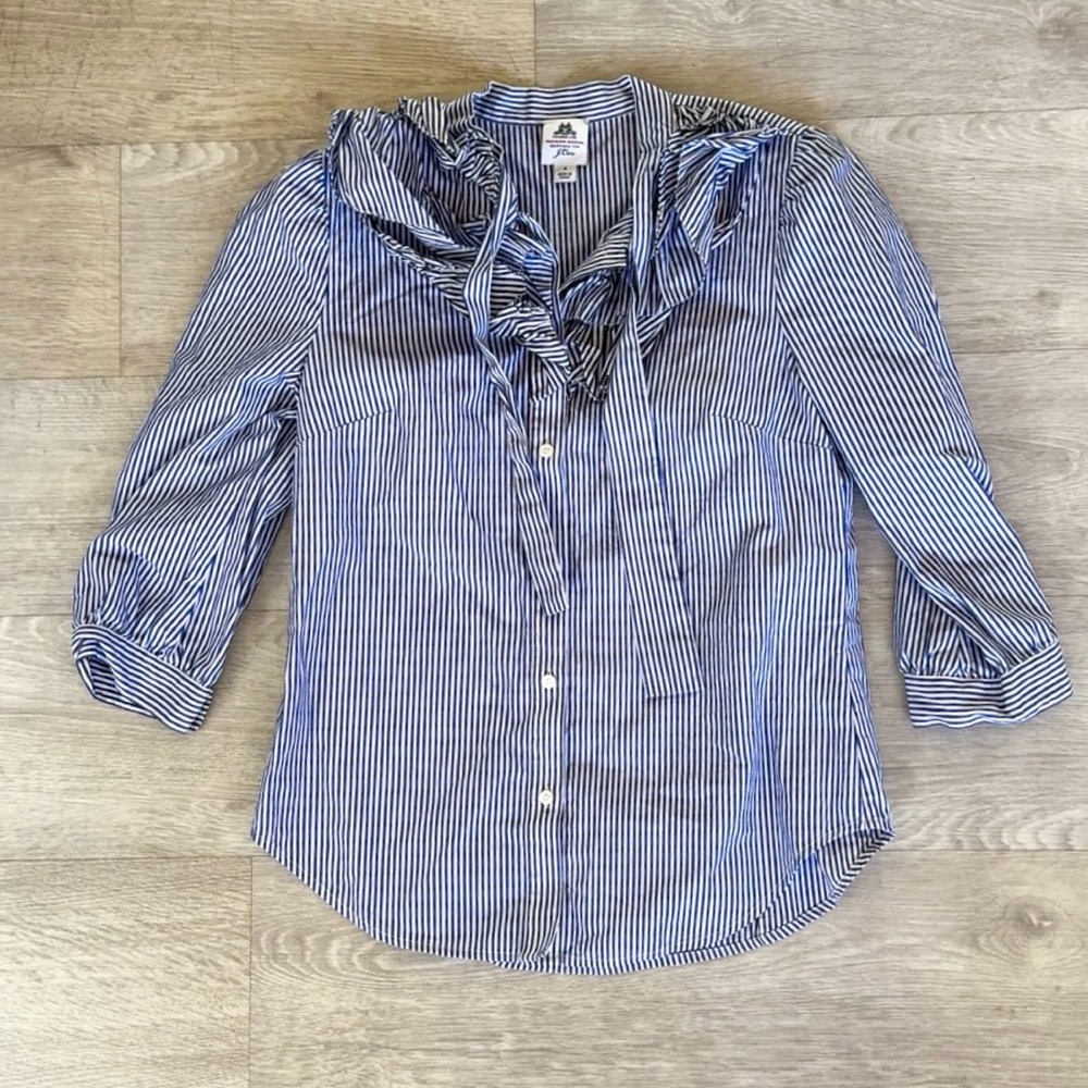 Thomas Mason for J.Crew Striped Ruffle Shirt – Size 4, Blue/White